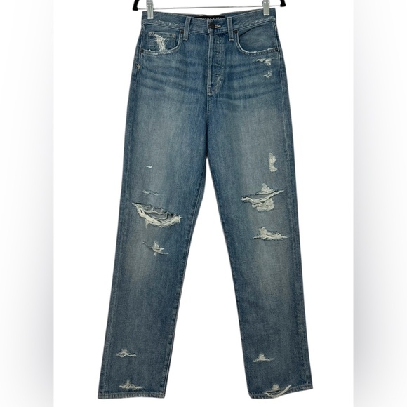 Veronica Beard Blake Classic Straight High Rise Distressed Light Blue Jeans sz27